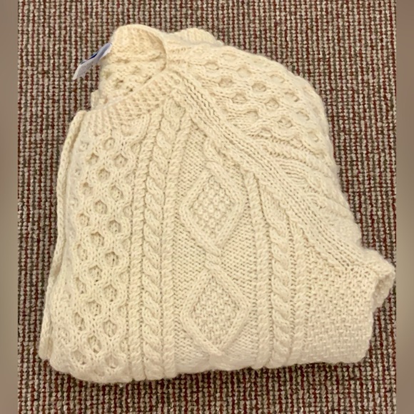 Vtg Men's Unisex L/XL Hand Knit 100% Wool Irish Fisherman's Cardigan Sweater - Picture 12 of 16